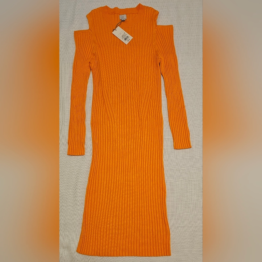 Women's A New Day Sweater Dress with Shoulder Cutouts, Size: L, Color: Orange